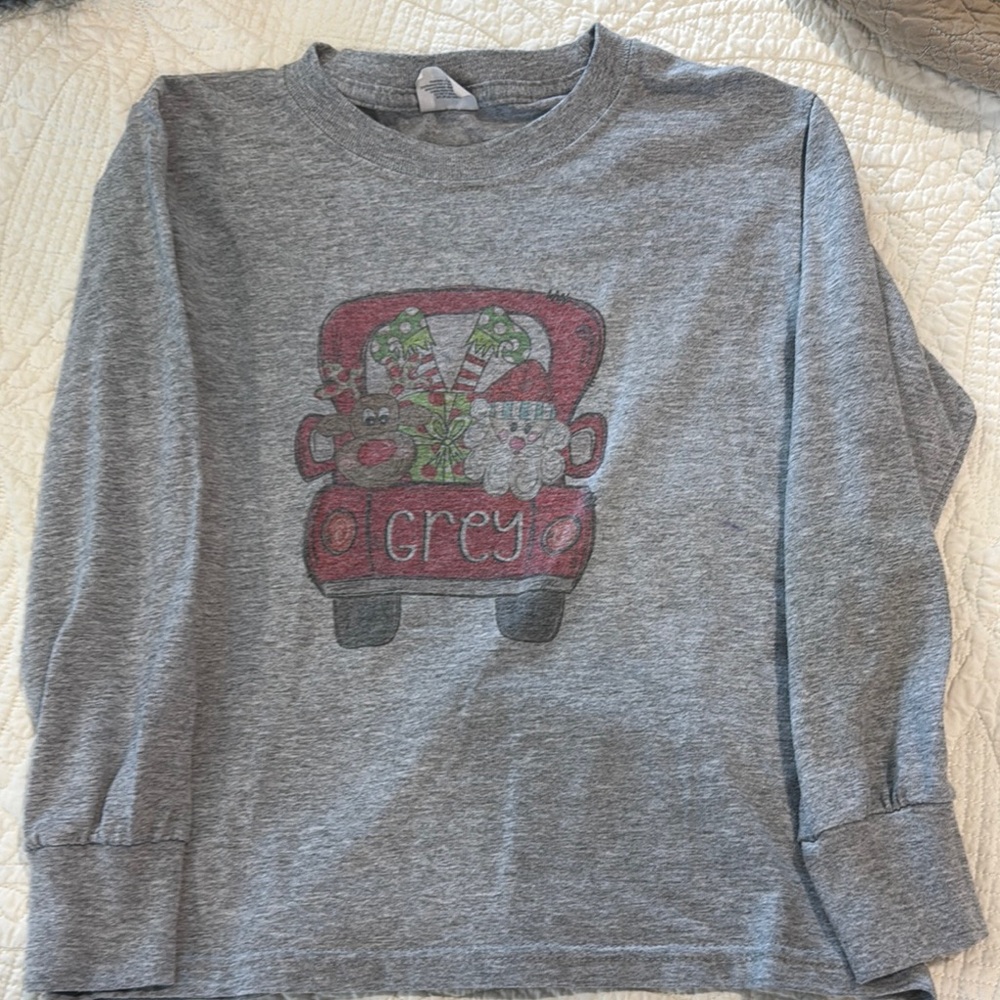 Jerzees Gray Long Sleeve Tee with Vintage Truck Design